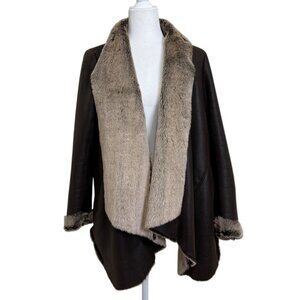 Bagatelle Womens Open Jacket Faux Leather and Fur Brown Size M